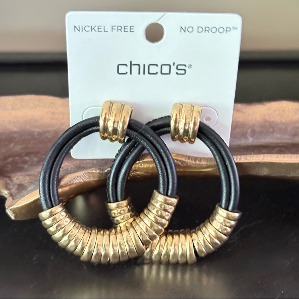 NWT Chico's Black Leather Earrings - Picture 2 of 8